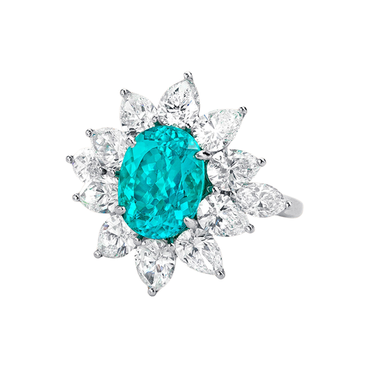 5ct Paraiba Tourmaline Ring with Pear Halo