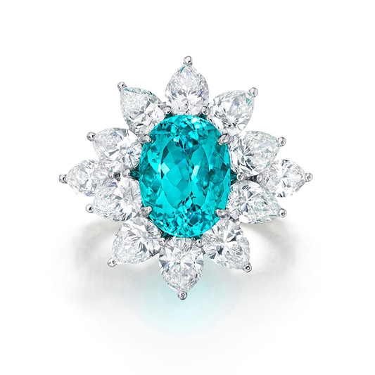 5ct Paraiba Tourmaline Ring with Pear Halo