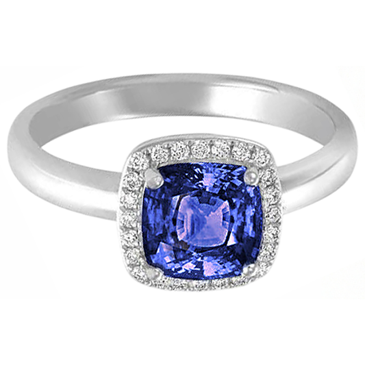 6.50 Ct Cushion Halo Tanzanite And Natural Earth Mined Diamonds Ring White Gold 14K