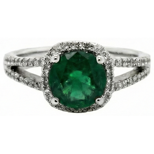 6.55 Ct Round Cut Green Emerald Natural Earth Mined Diamond Ring White Gold 14K
