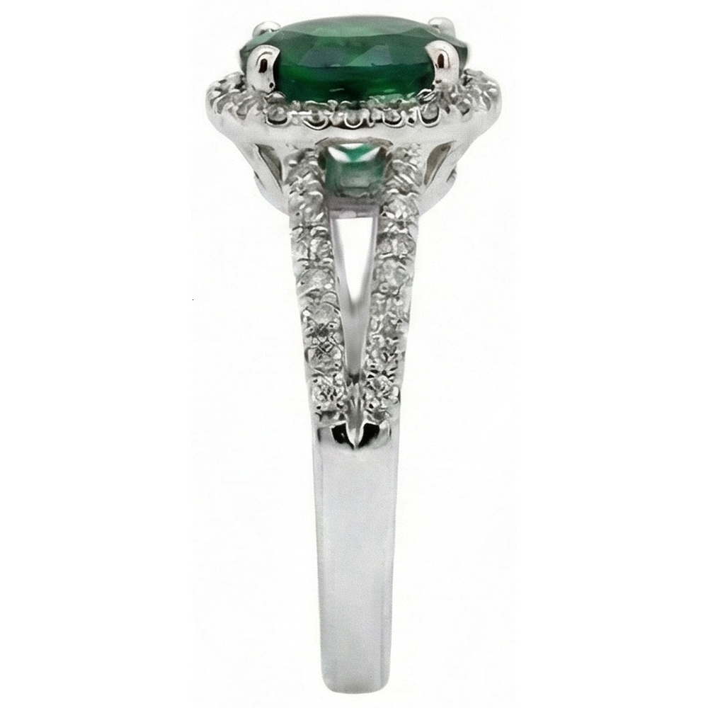 6.55 Ct Round Cut Green Emerald Natural Earth Mined Diamond Ring White Gold 14K