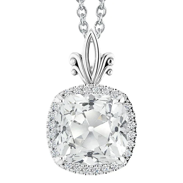 6 Carat Cushion Halo Real Diamond Pendant