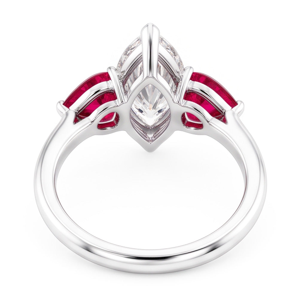 6 Carat Marquise Real Natural Earth Mined Diamond Ring With Rubies