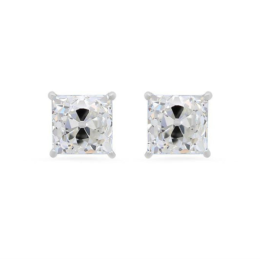 6 Carats Cushion Old Miner Real Natural Earth Mined Diamond Studs Prong Set White Gold 14K