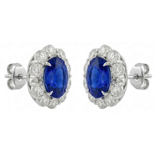 6 Carats Prong Set Ceylon Sapphire Stud Earrings White Gold 14K