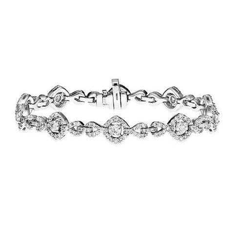 6 Carats Round Halo Style Women Link Bracelet Genuine White Gold Jewelry New
