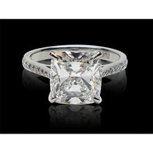 6 Carats Solitaire Cushion Real Diamond Wedding Ring With Accents