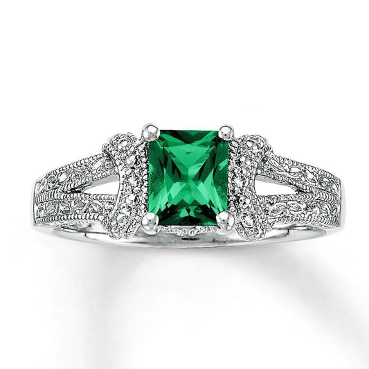 6 Ct Princess Cut Green Emerald Diamond Ring White Gold Fine Jewelry