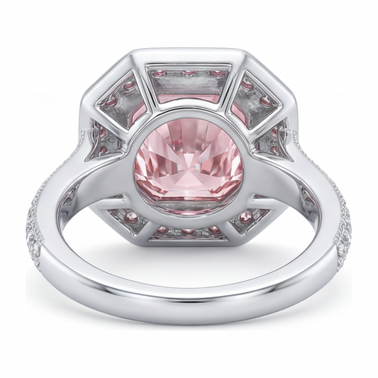 Pink Gemstone Engagement Ring 6 Carat Lab Grown Radiant Diamond Halo 14K White Gold