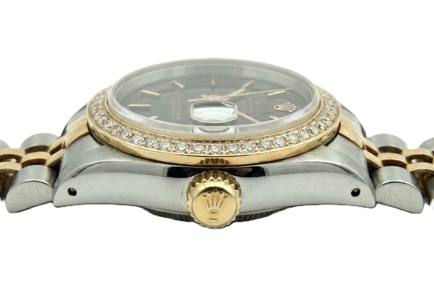 Black Stick Dial Datejust Women Rolex Watch Two Tone Jubilee