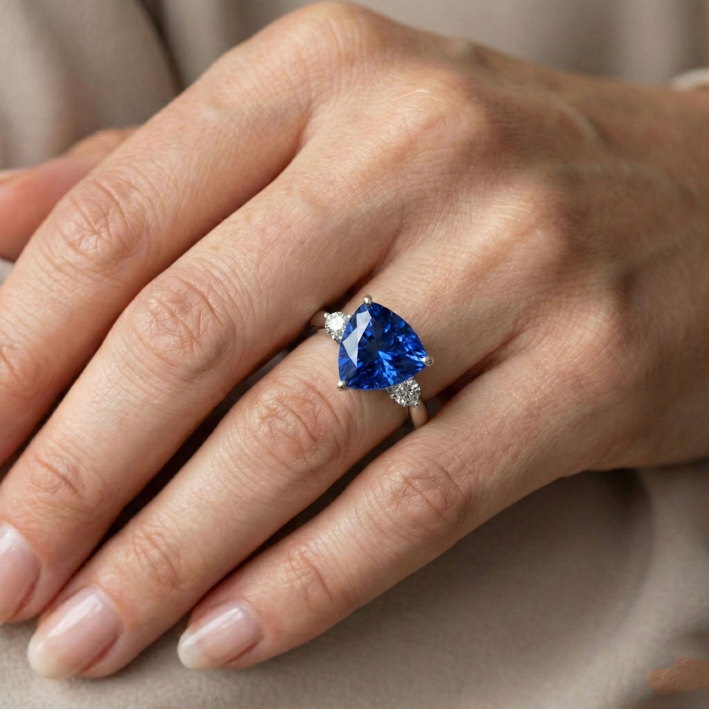 6 Carat Blue Trillion Sapphire Engagement Ring