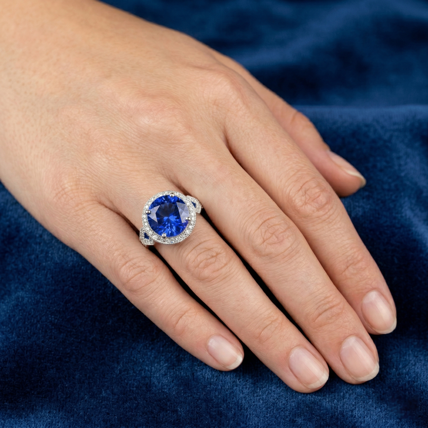 6 Ct Round Genuine Sri Lanka Sapphire And Natural Earth Mined DIAMOND ( NOT LAB GROWN )s White Gold 14K