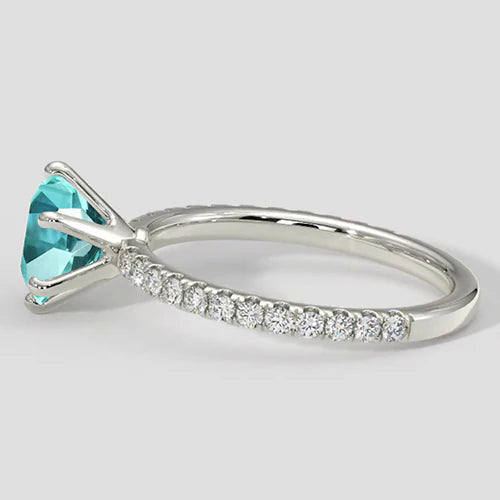 6 Prong Round Paraiba Ring with Diamond Accents