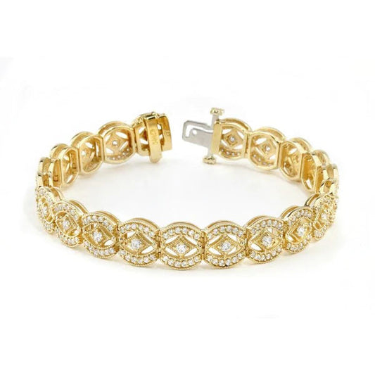 6.05 Carats Diamond Vintage Look Real Diamond Tennis Bracelet Yellow Gold