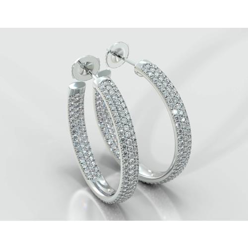 6.10 Carats Small Natural Round Cut Diamonds Women Hoop Earrings 14K Gold