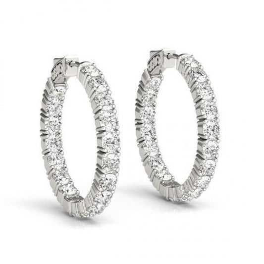 6.10 Ct Sparkling Round Cut Genuine Diamonds Lady Hoop Earrings White Gold