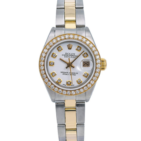 Datejust Rolex Ladies Watch Two Tone Oyster Bracelet Natural Earth Mined Diamond Dial