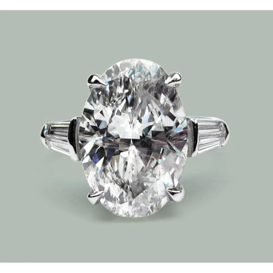 6.20 Ct. Oval & Baguettes Real Diamonds 3 Stone Wedding Ring