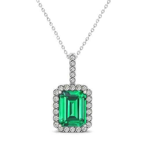 6.25 Carats Green Emerald And Diamond Gemstone Pendant 14K White Gold