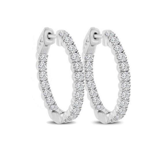 6.40 Ct Round Cut Real Sparkling Diamonds Lady Hoop Earrings White Gold
