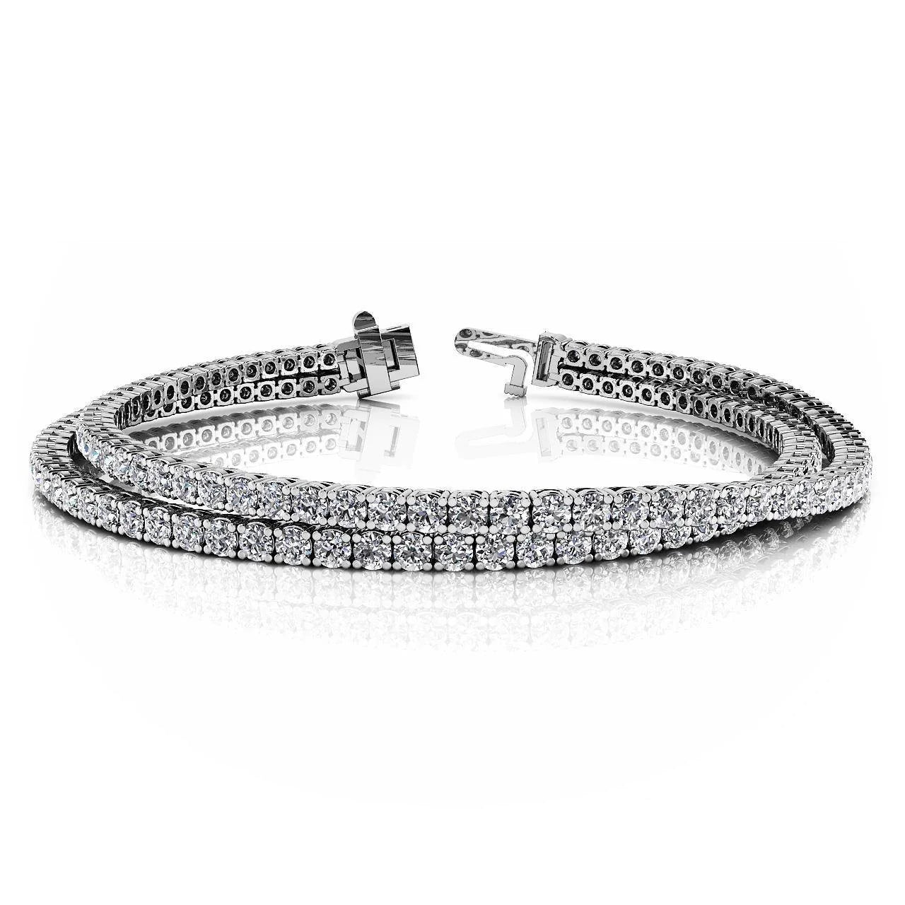 6.70 Carats Double Row Real Diamonds Lady Bracelet Gold White 14K New