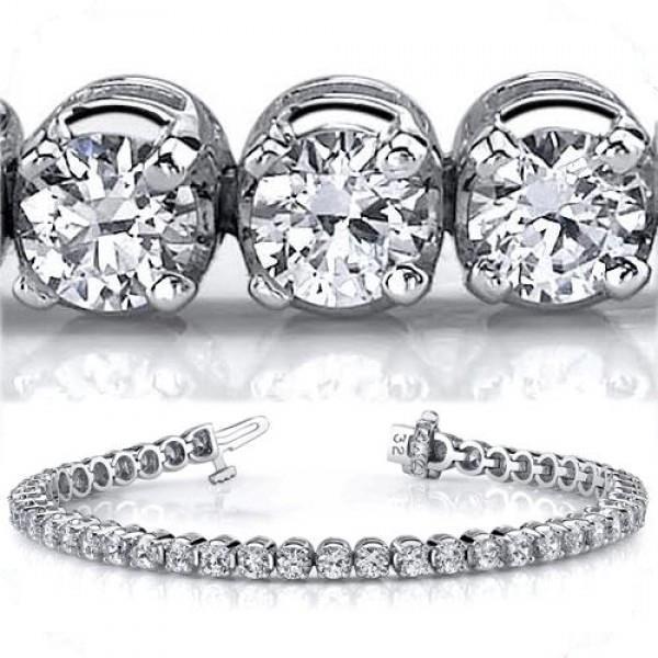 6.75 Carats Genuine Diamonds Prong Set Tennis Bracelet White Gold
