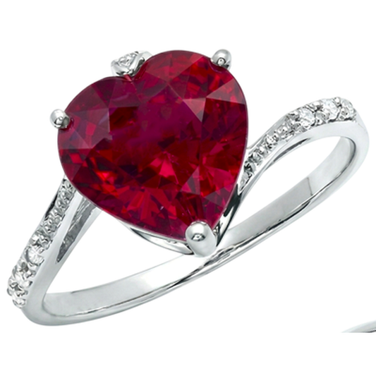 7.20 Ct Heart Cut Red Ruby And Round Natural Earth Mined Diamond Ring Gold White 14K