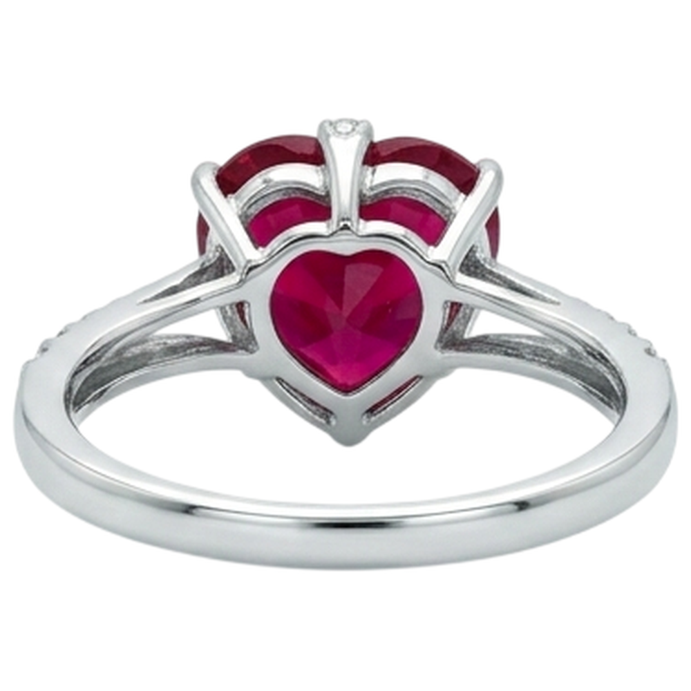 7.20 Ct Heart Cut Red Ruby And Round Natural Earth Mined Diamond Ring Gold White 14K