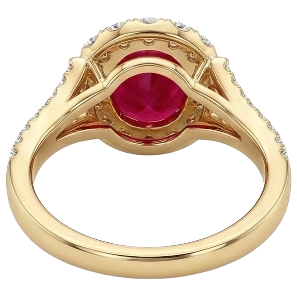 7.25 Carats Oval Red Ruby With Natural Earth Mined Diamond Wedding Ring Yellow Gold 14K