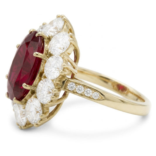 7.25 Ct Prong Set Oval Cut Garnet And Natural Earth Mined Diamonds Engagement Ring
