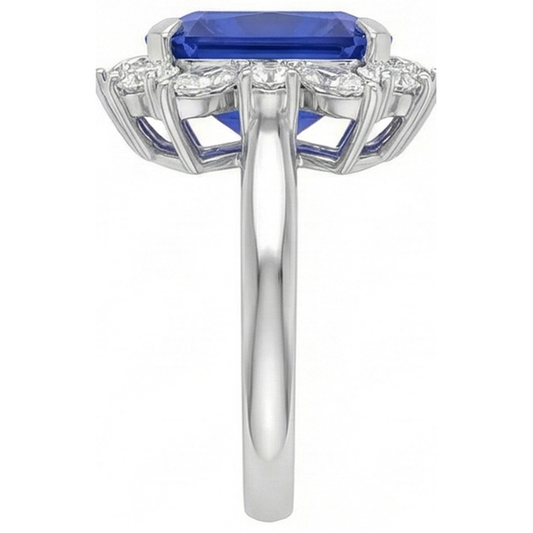 7 Carat Blue Asscher Sapphire Natural Earth Mined Diamond Ring