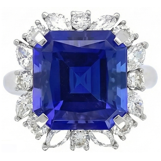 7 Carat Blue Asscher Sapphire IGI CERTIFIED Diamond Ring