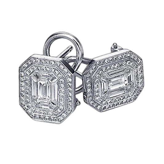 7 Carat Real Diamond Halo Earring Pair Emerald Cut Earrings