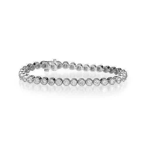 7 Carats Bezel Set Round Cut Real Diamonds Tennis Bracelet White Gold