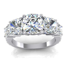 7 Carats Cushion Real Diamond Gold Engagement Ring With Accents