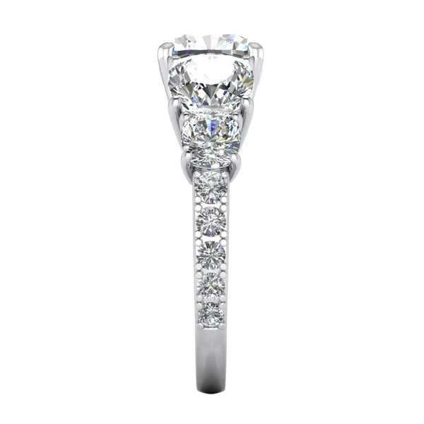 7 Carats Cushion Real Diamond Gold Engagement Ring With Accents