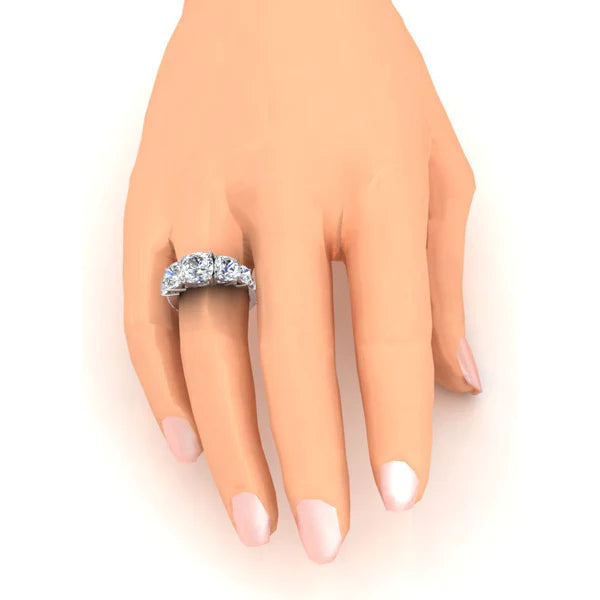 7 Carats Cushion Real Diamond Gold Engagement Ring With Accents