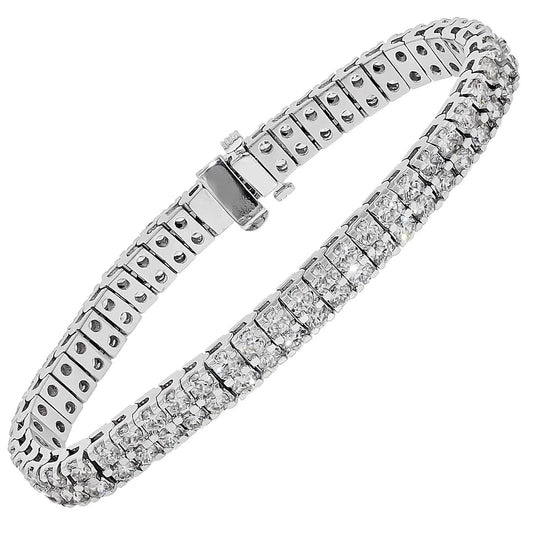 7 Carats Double Row Round Cut Genuine Diamonds Bracelet White Gold 14K