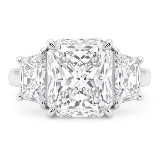 7 Carats Radiant Natural Earth Mined Diamond 3 Stone Engagement Ring Gold White