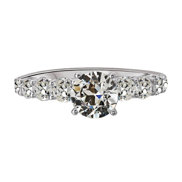 7 Carats White Gold Old Mine Cut Real Diamond Engagement Ring