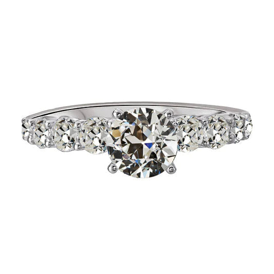 7 Carats White Gold Old Mine Cut Real Diamond Engagement Ring