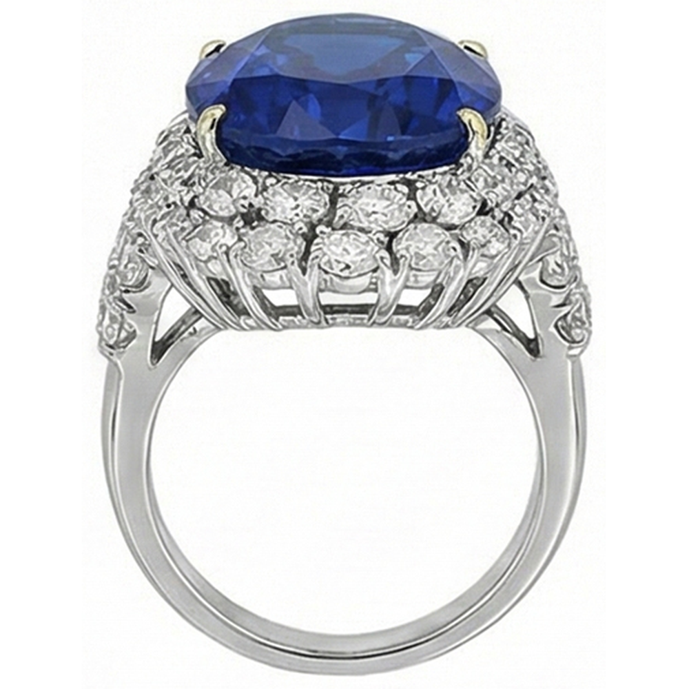 7 Ct Oval Sri Lanka Blue Sapphire And Natural Earth Mined DIAMOND ( NOT LAB GROWN )s Ring White Gold 14K