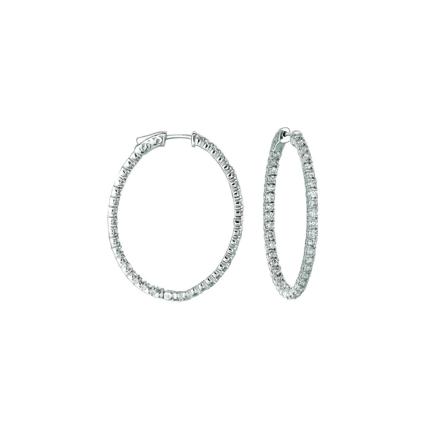 7 Pointer Oval Shape Hoop Earrings 5.46 Carats Genuine Diamond 14K White