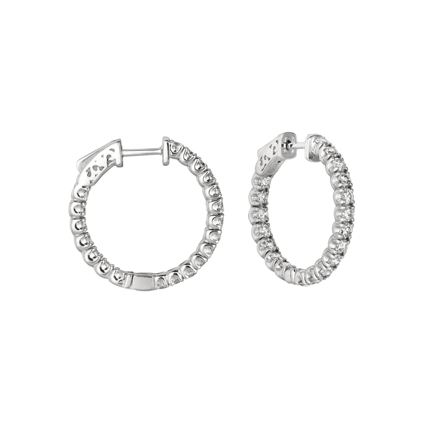 7 Pointer Real Diamond Hoop Earrings 2.75 Carats 14K White