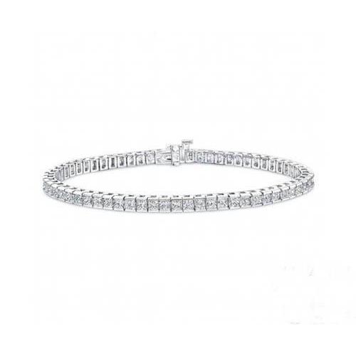 7.05 Ct Princess Prong Setting Real Diamond Tennis Bracelet White Gold 14K