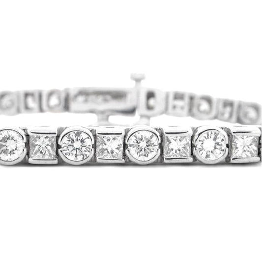7.5 Ct Princess And Round Real Diamond Tennis Bracelet White Gold Jewelry