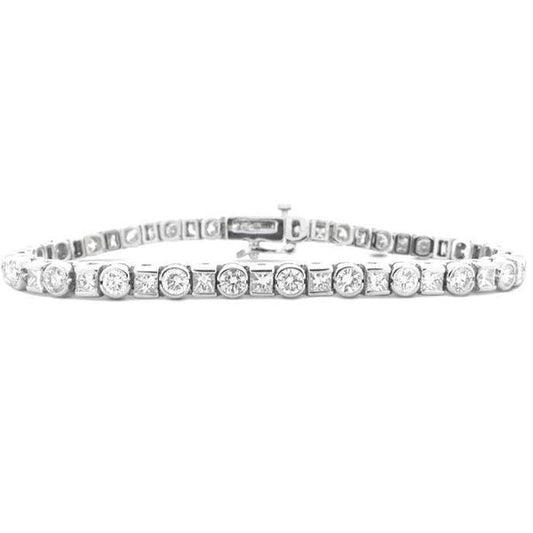 7.5 Ct Princess And Round Real Diamond Tennis Bracelet White Gold Jewelry