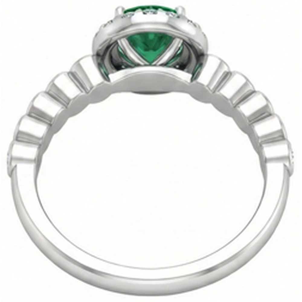 8.15 Carats Round Cut Green Emerald With Natural Earth Mined Diamonds Wedding Ring 14K WG