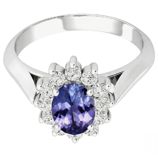 8.25 Carats Tanzanite With Natural Earth Mined Diamonds Wedding Ring White Gold 14K