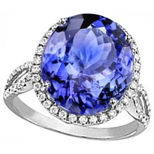8.65 Ct. Wedding Ring AAA Oval Tanzanite And Round Natural Earth Mined Diamonds